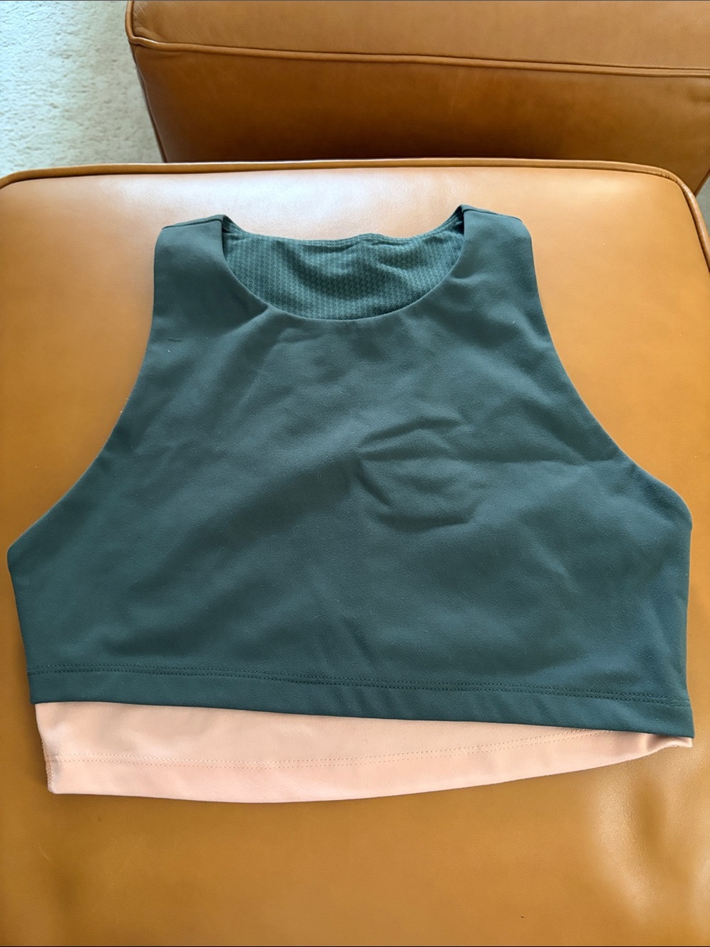Women's Teal Crop Tank Top with Pink Hem
